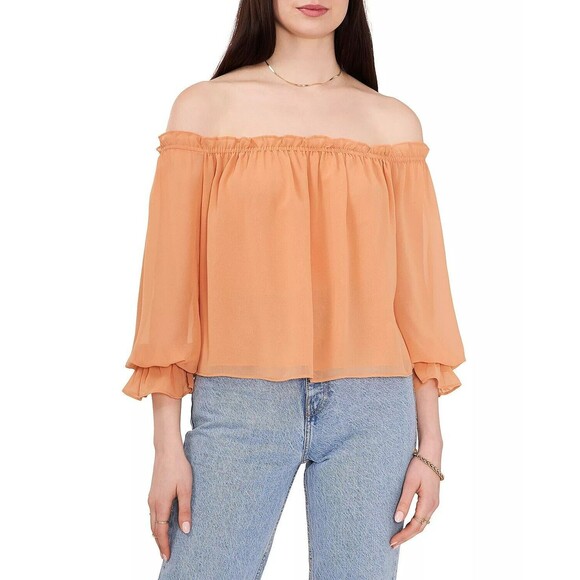1.STATE Off-The-Shoulder Long Sleeve Top Sz M Toasted Nut Pullover NWT *Flaws - Picture 1 of 12